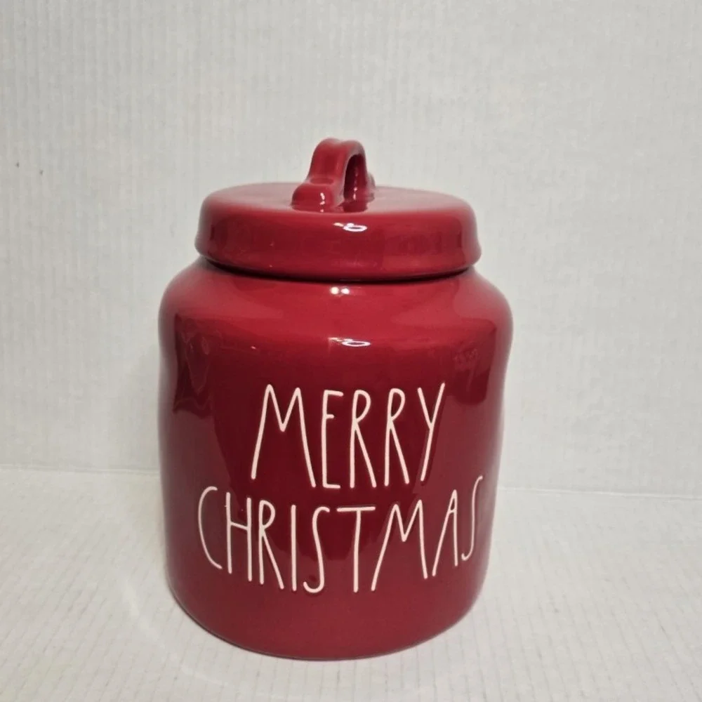 Rae Dunn Merry Christmas Ceramic Cookie Jar‎ Canister Red Artisan Collection